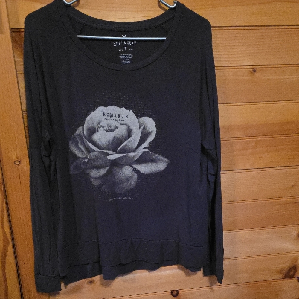 Black Graphic Long Sleeve Top